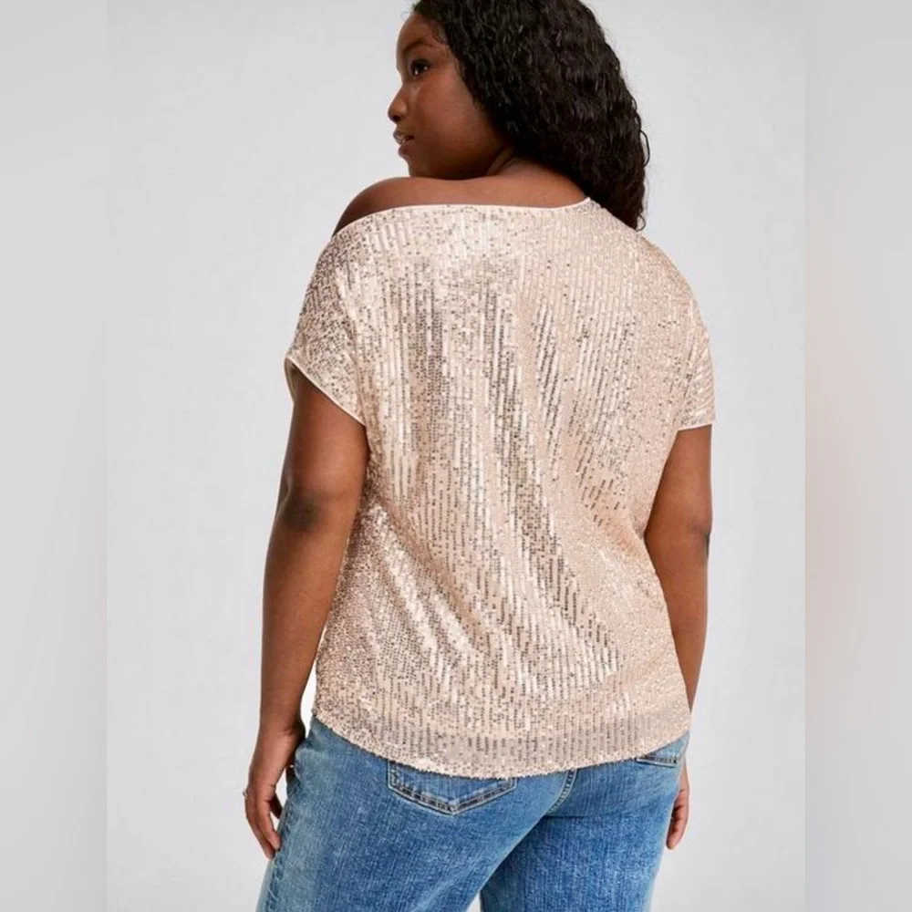 NWT Torrid Off Shoulder ✨ Gold ✨ Sequin Top - Picture 3 of 8
